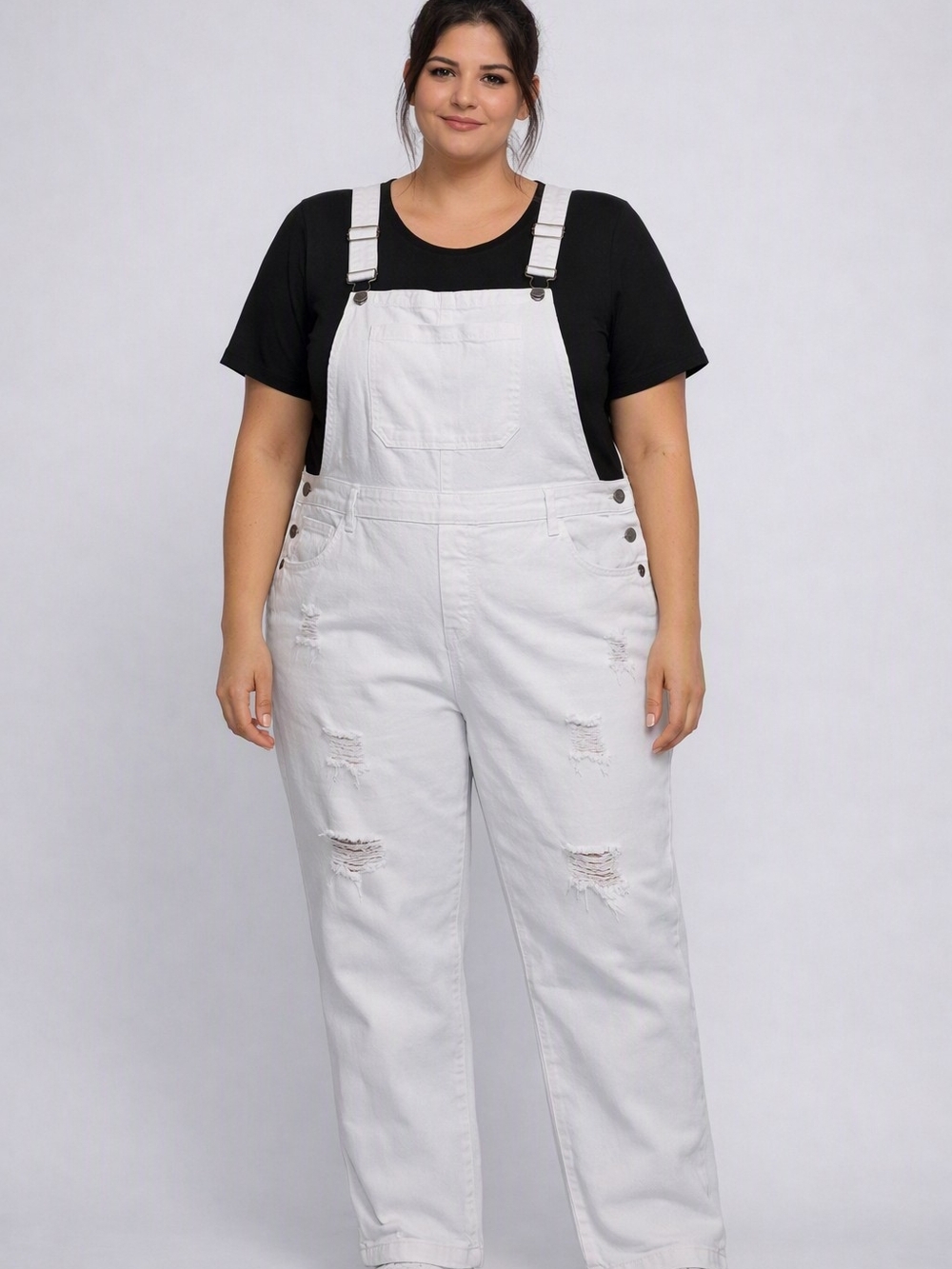 K Jordan White Distressed Women's Overalls 3X